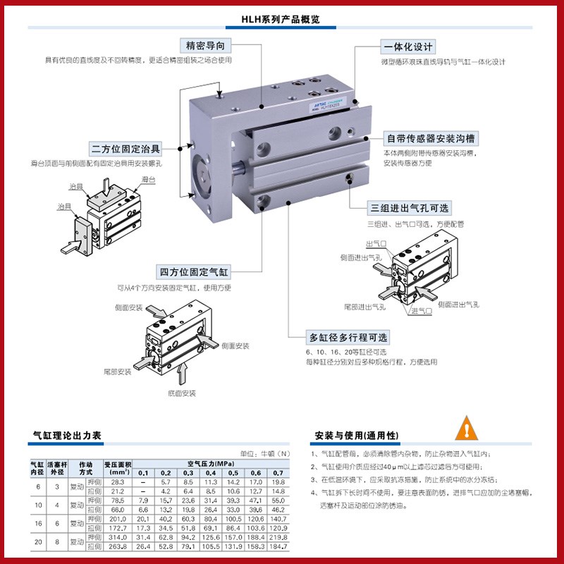 亚德客小型精密侧轨滑台气缸nHLH6/10/16/20-5/10/15/20/25/30/40