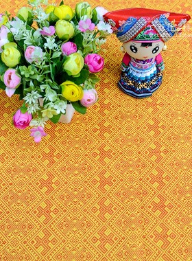 广西壮族金黄色壮锦织布 民族餐桌布料 壮乡风格软装饰面料面料