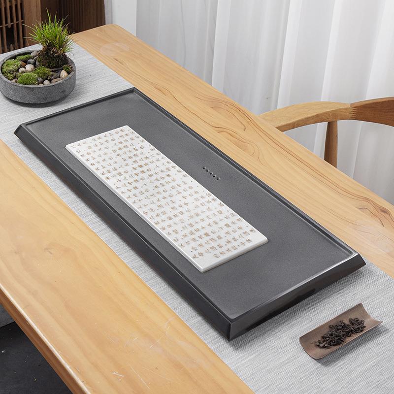 乌金石茶盘天然整块镶嵌高端汉白玉茶台原石中式轻奢家用茶海套装