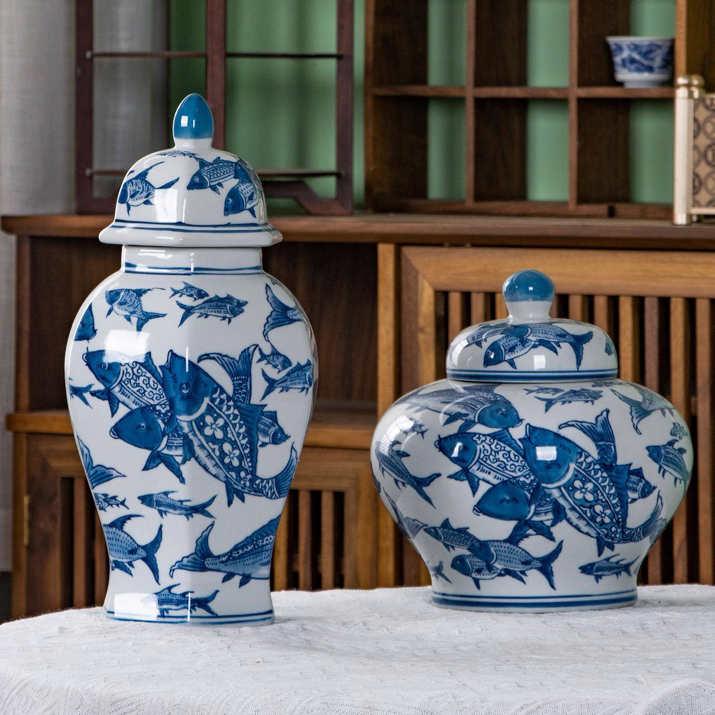 新中式陶瓷鱼趣陶瓷花瓶高温可水培陶瓷装饰品新中式陶瓷摆件