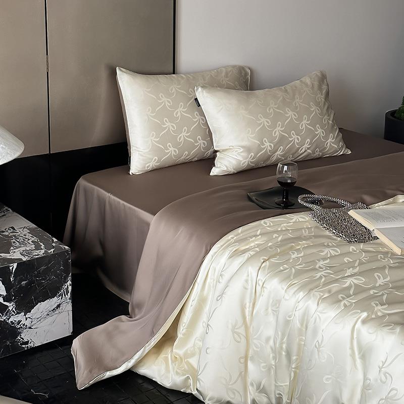 高级兰精天丝提花四件套a类夏季莱赛尔被套冰丝裸睡床上用品套装