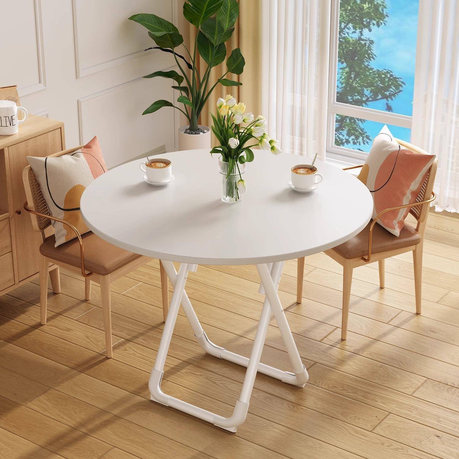 可折叠圆桌家用小户型餐桌简易出租屋吃饭桌子便携式摆摊桌椅组合