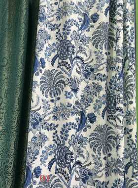 门幅270cm定宽印花花布新中式花鸟国风复古窗帘布桌布软装面料