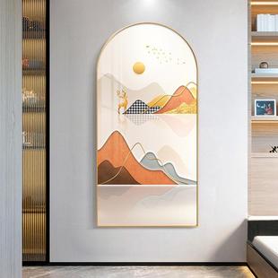 入户进门玄关画挂画新中式 抽象山水过道走廊画 鹿鹿高升好寓意竖版