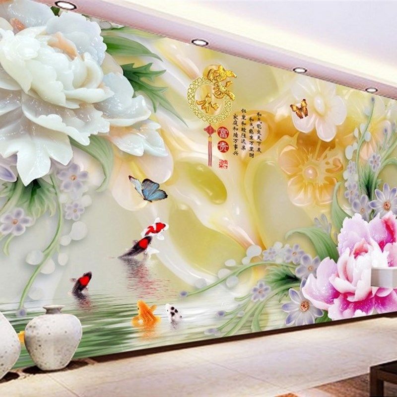 5D壁画墙布现代中式电视背景墙壁纸客厅沙发装饰墙纸大气墙贴自粘