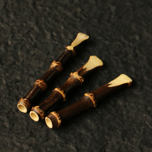 精品纯手工制作天然满钉老紫竹鞭小烟嘴手把件竹雕竹制过滤嘴烟具