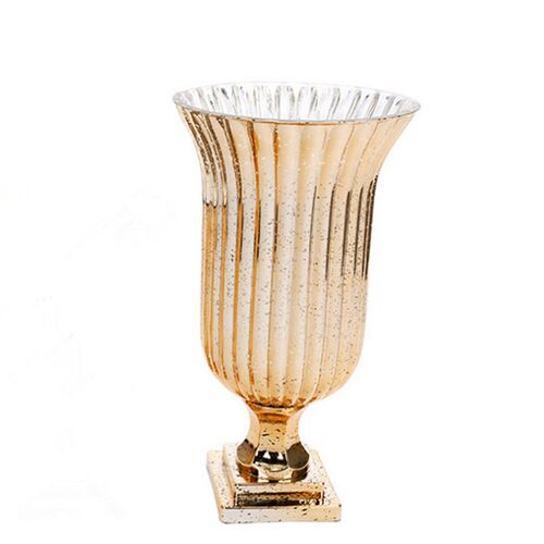 古典玻璃高脚花瓶创意电镀金色水培花器家居装饰摆件