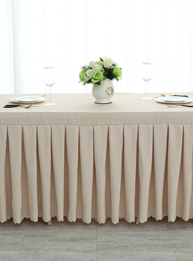 桌布长方形台裙会议台布签到桌裙墨绿色展会桌罩定制活动办公桌套