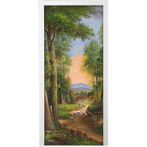 风景油画门贴画装饰整张自粘卫生间浴室玻璃卧室衣柜木门翻新贴纸