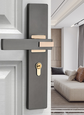 门锁室内卧室房间实木门锁家用通用型黑色简约磁吸静音门把手锁具