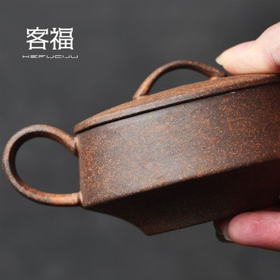 客福粗陶茶壶大口汉瓦壶家用泡茶单壶复古中式手工茶具铁胎可养壶