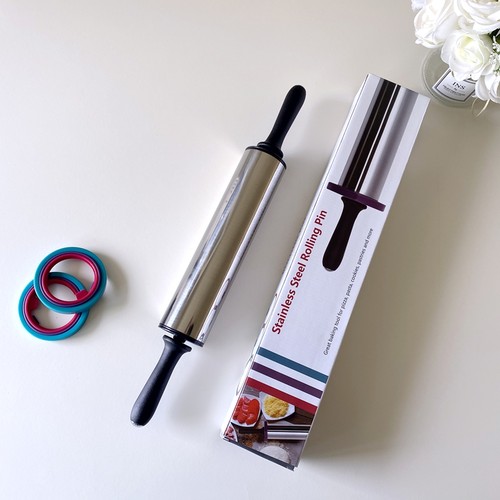 包邮出口欧美 11寸不锈钢擀面杖 3段可调节厚度面粉棍 面饼滚轮款