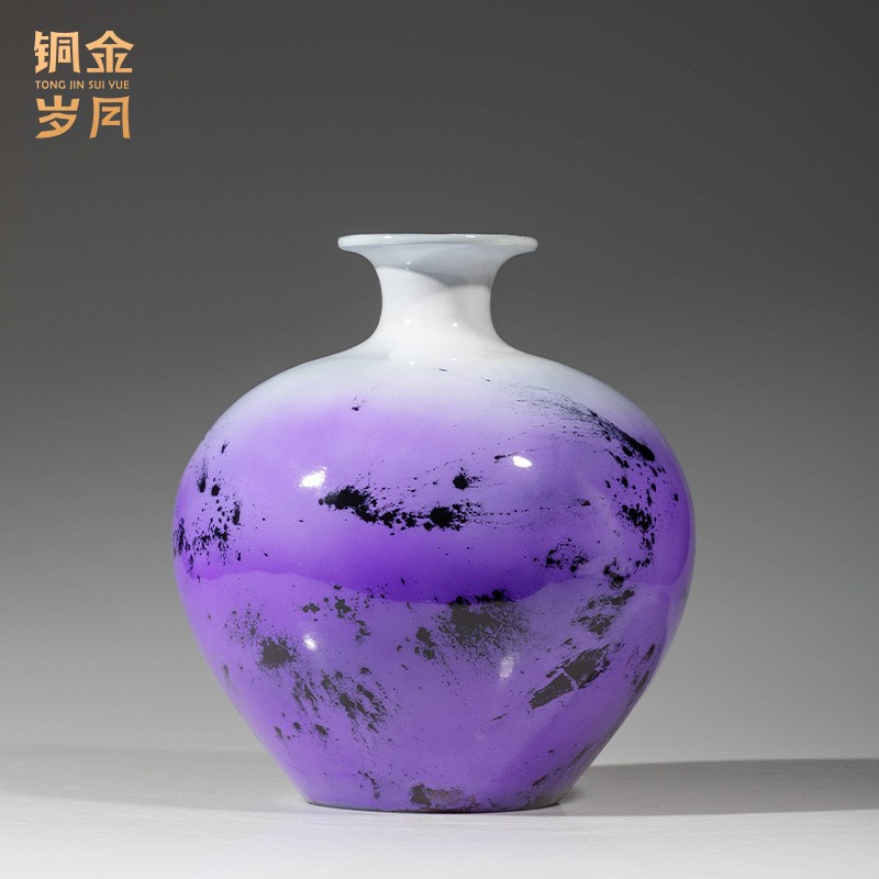 铜艺坊吉祥圆满彩铜花瓶摆件仿真精致花瓶铜摆件家居客厅装饰铜器