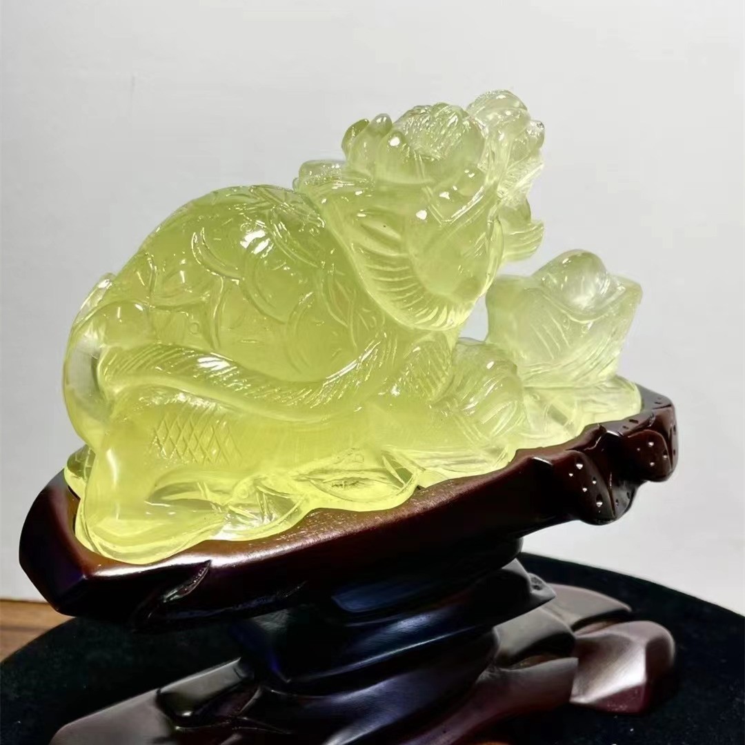 天然黄水晶雕刻龙龟元宝钱貔貅摆件居家摆件 黄水晶貔貅原石摆件