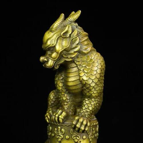 仿古全黄铜避水兽吞金兽复古神兽蚣蝮家居办公室玄关工艺品摆件