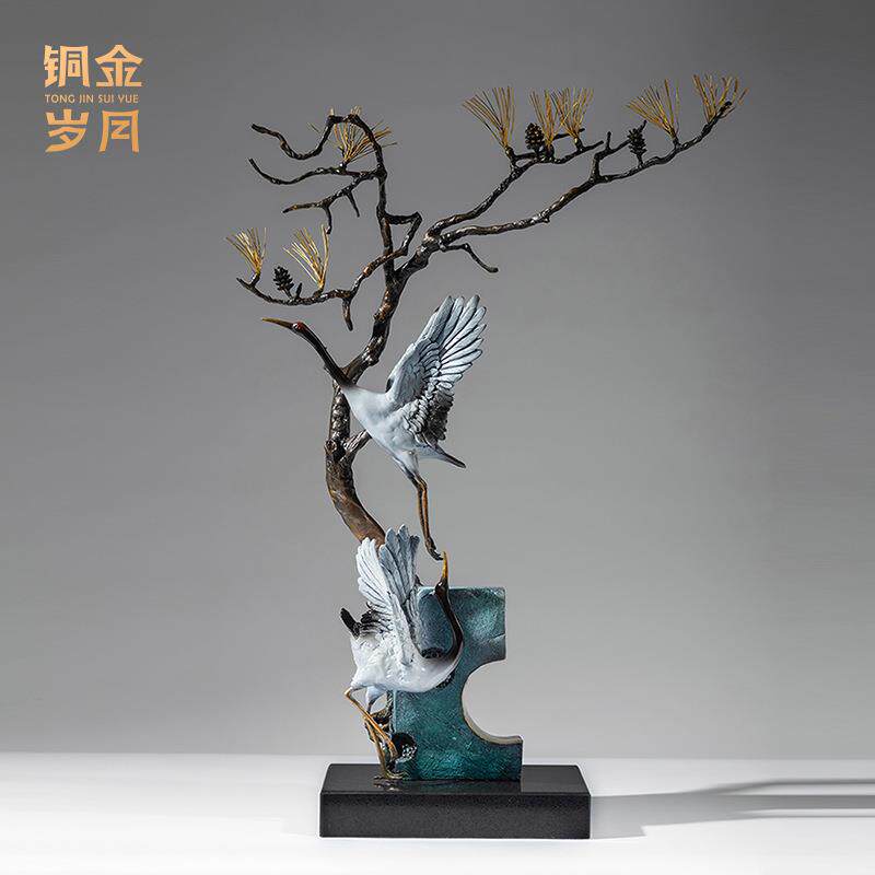 铜艺坊松鹤延年仙鹤铜摆件金属黄铜仙鹤工艺品贺寿祝福老人长辈礼