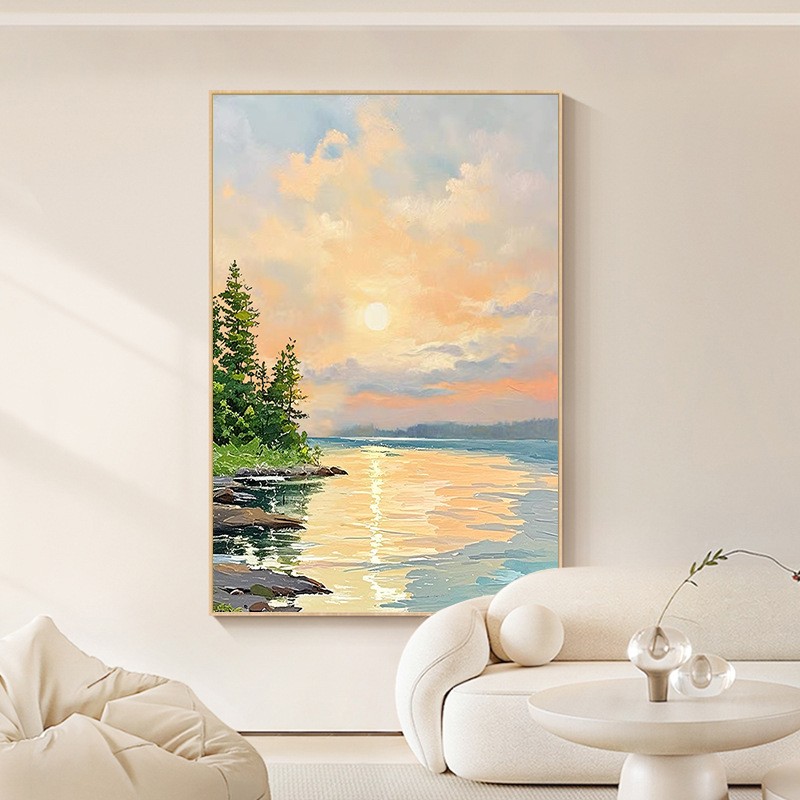 大芬村纯手绘油画《云影静谧》玄关装饰画风景客厅沙发背景挂画