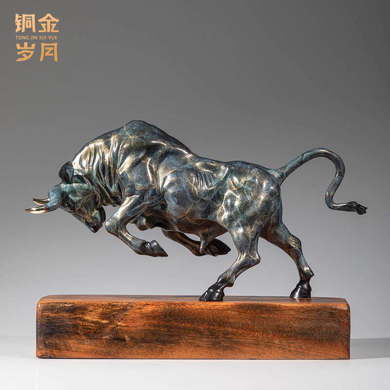 铜艺坊开荒牛黄铜工艺品摆件家居客厅玄关铜牛雕塑工艺品铜器摆件