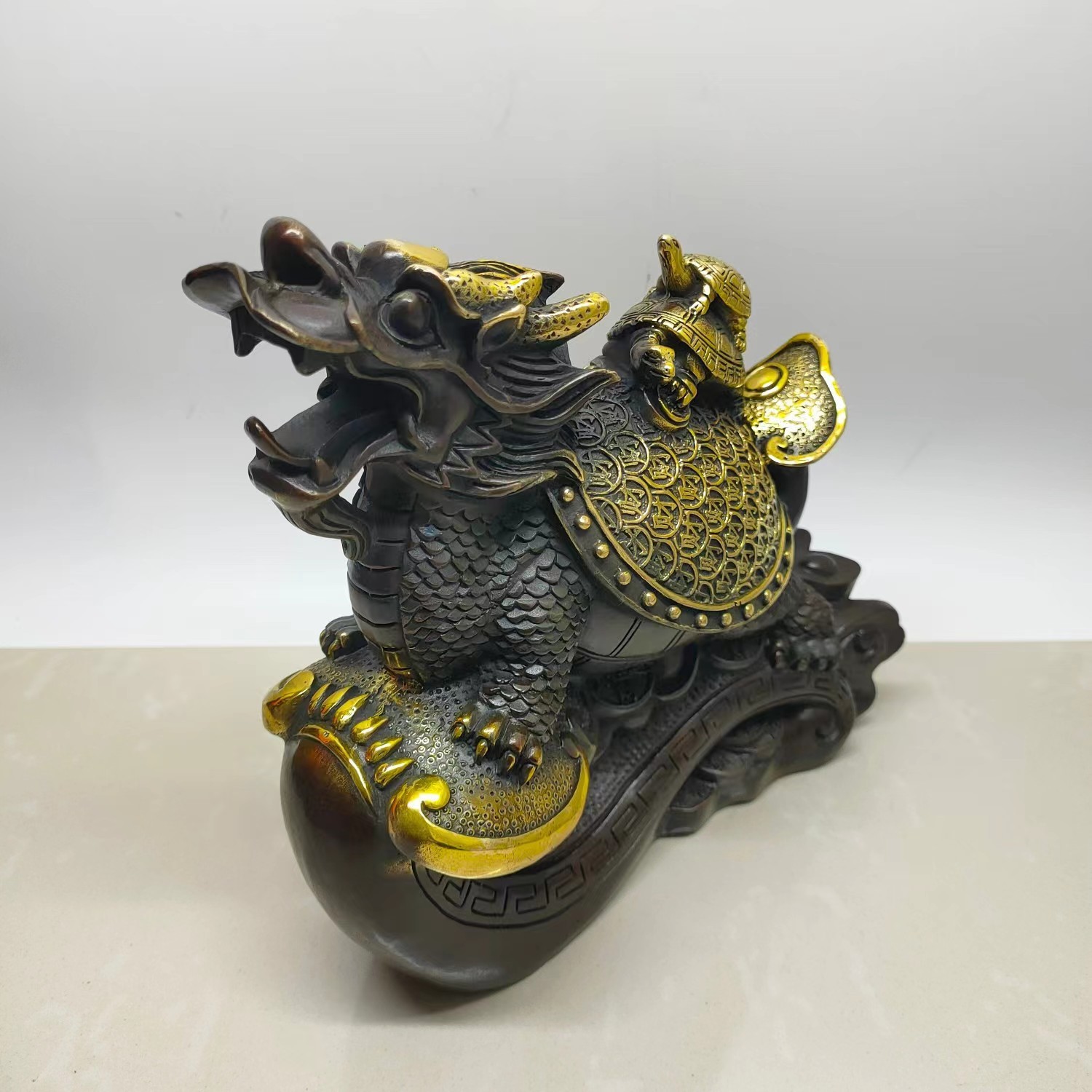 铜鎏金如意龟铜龙龟如意归来龙龟摆件龟背辈辈富招财客厅桌面摆件