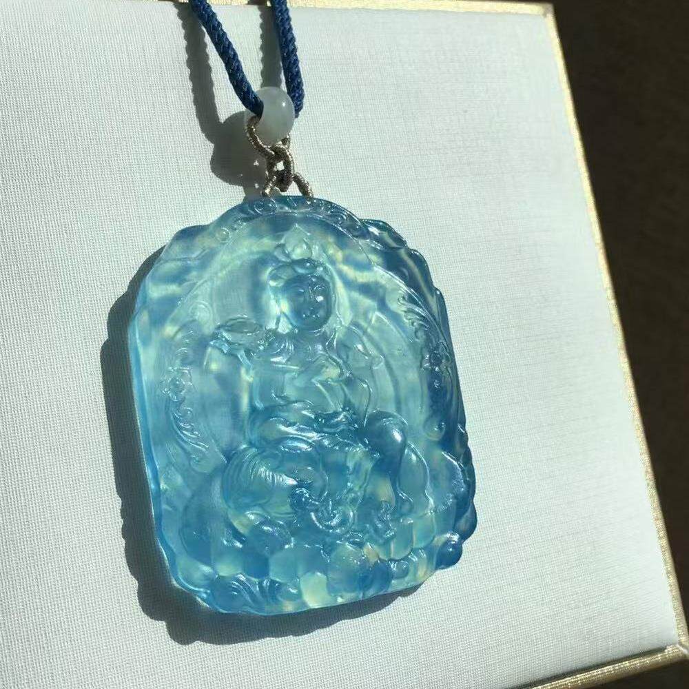 天然海蓝宝玉石普贤菩萨观音吊坠海蓝宝原石手链蓝宝水晶原石