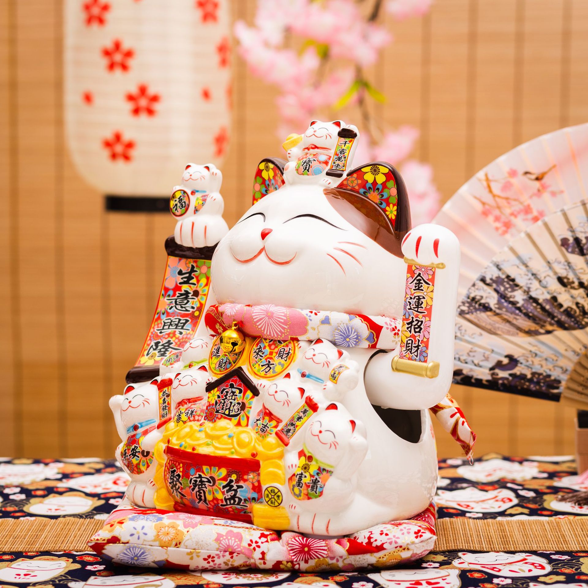 12寸陶瓷招财猫电池插电两用自动摇手工艺品家居摆件乔迁礼品0842
