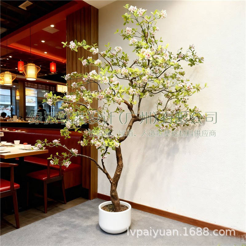 仿真海岛春花盆栽北欧风栀子树假树多瓣叶装饰展厅假花艺配材绿植