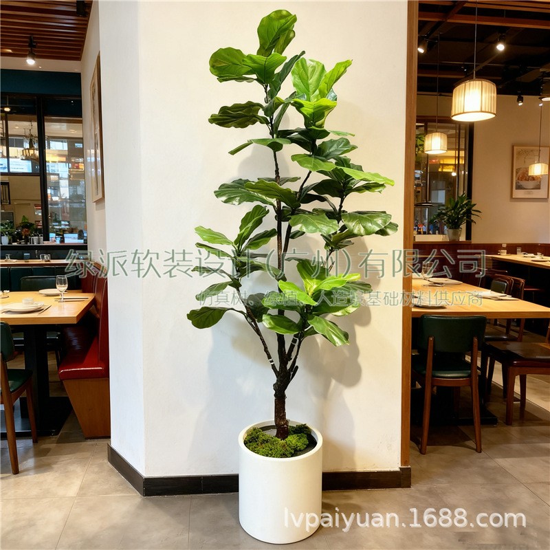仿真琴叶榕盆栽北欧风栀子树假树多瓣叶装饰展厅假花艺配材绿植