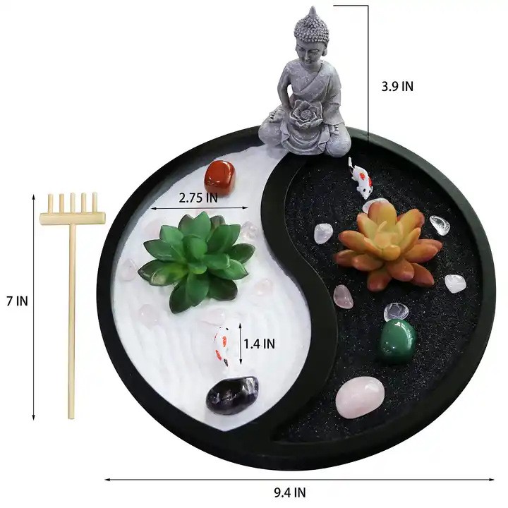 水晶阴阳禅园添加绿色多肉植物禅定佛禅园林装饰套装盆景