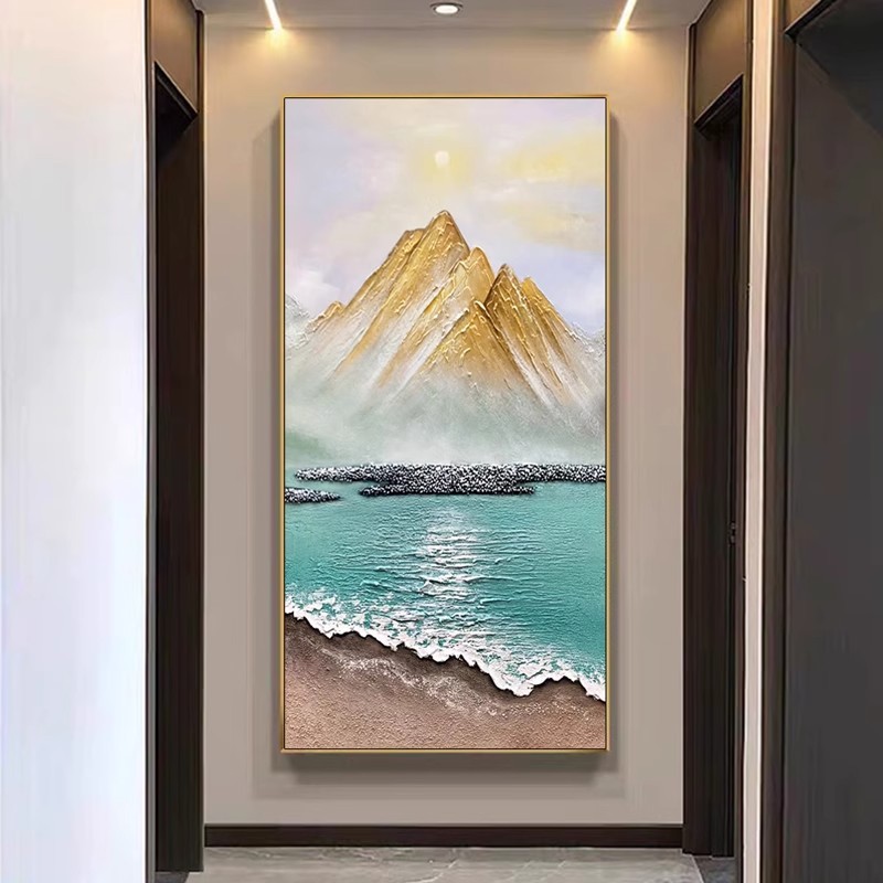 纯手绘油画金山风景新中式入户玄关装饰画轻奢客厅沙发背景墙挂画