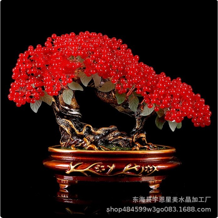 天然黄水晶红玉髓招财摇钱发财树玄关办公室乔迁送礼开业礼品摆件