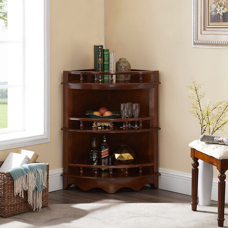 欧式实木置物架餐厅客厅墙角卧室转角柜矮柜餐边三角柜收纳整理架