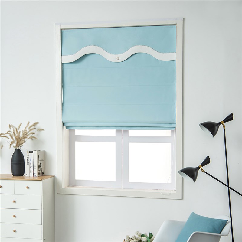 素色简约布艺罗马帘窗帘全遮光升降提拉折叠帘飘窗窗帘短帘可电动