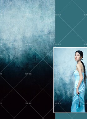 室内影棚拍照蓝色油画国风肌理拍照背F景布商拍写真蓝色渐变背景