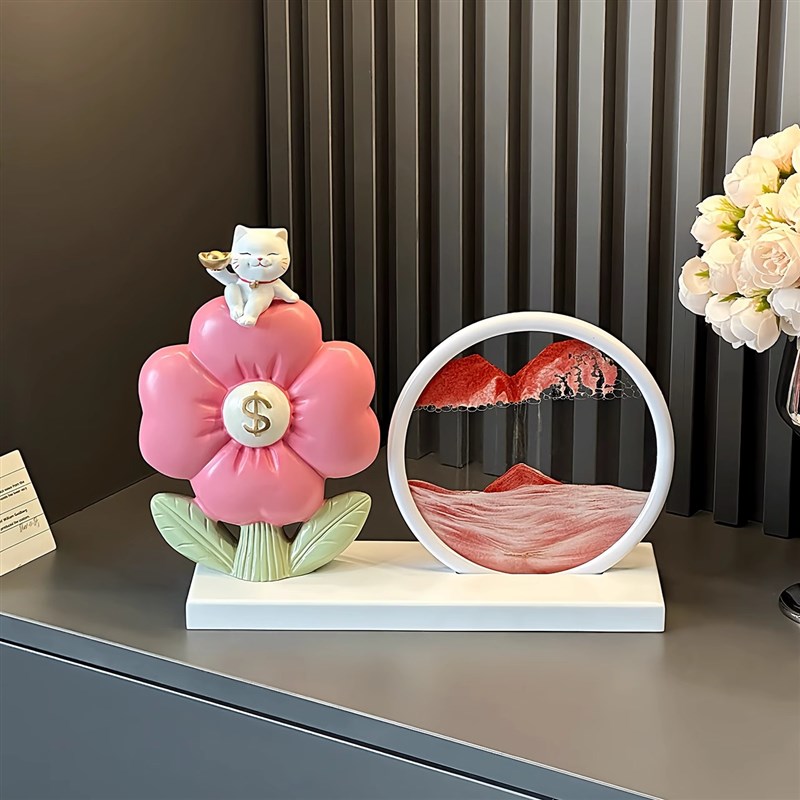 2024新款有钱花财神摆件乔迁礼品开业高端流沙画装饰客厅玄关