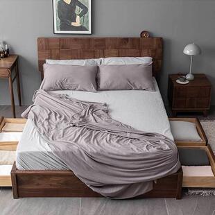 北欧轻奢北美黑胡桃床原木高箱气压储物床实木床抽屉储物床