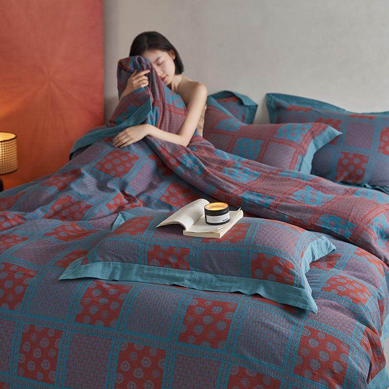 全棉纯棉双层纱四件套夏被床单床笠四季简约印花床上用品裸睡,纺织面料/辅料/配套,纺织机械配件,淘宝优惠券,粉丝福利购,淘宝优惠卷