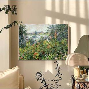 莫奈湖边风景油画印象派欧式 饰画小众卧室玄关壁画电箱 田野客厅装