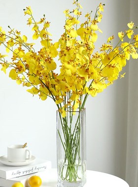 跳舞兰仿真花束高品质干绢花客厅餐桌装饰摆设P电视柜黄色迎春假