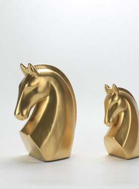 磨砂香槟金色陶瓷马头艺术摆件欧式轻奢家居饰品样板间软装摆设品