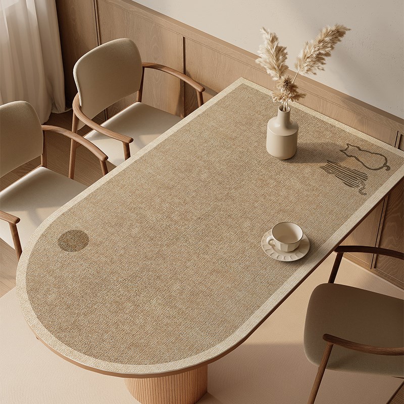 日式高级感弧形半圆o岛台桌布防水防油椭圆形桌布可擦洗半圆餐桌