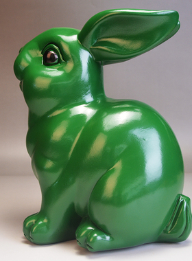 实木绿色兔子摆件木质生肖垂耳兔木头雕刻青兔福兔木制车载工艺品