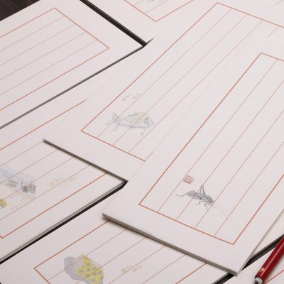 蜡染小楷信笺纸竖格1.8cm信笺仿十竹斋虫草木刻水印图案半生熟作