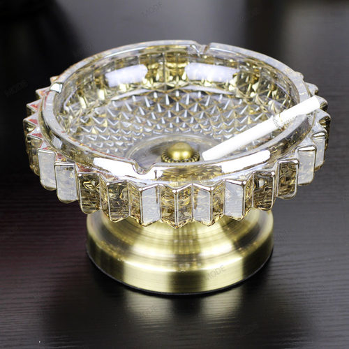 欧式高档奢华水晶玻璃烟灰缸 圆形创意大号 客厅办公室装饰品摆件