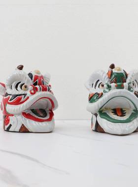 新中式国潮树脂舞狮醒狮子头摆件设样板房间客厅茶几电视柜装饰品