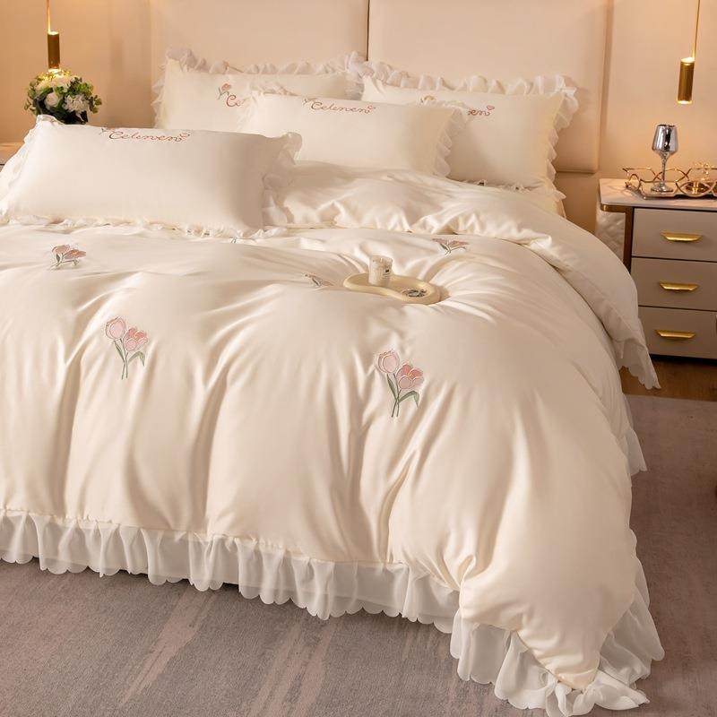 80支郁金香蕾丝花边系列水洗真丝刺绣四件套简约冰丝滑凉感床笠,自行车/骑行装备/零配件,更多零件/配件,淘宝优惠券,粉丝福利购,淘宝优惠卷