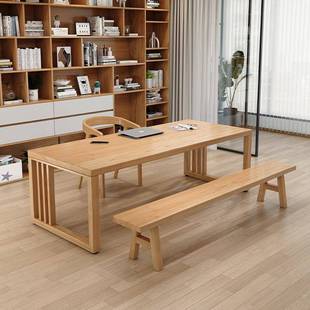 实木去客厅化大长书桌白蜡木大板桌家用大桌图书馆桌子原木电脑桌