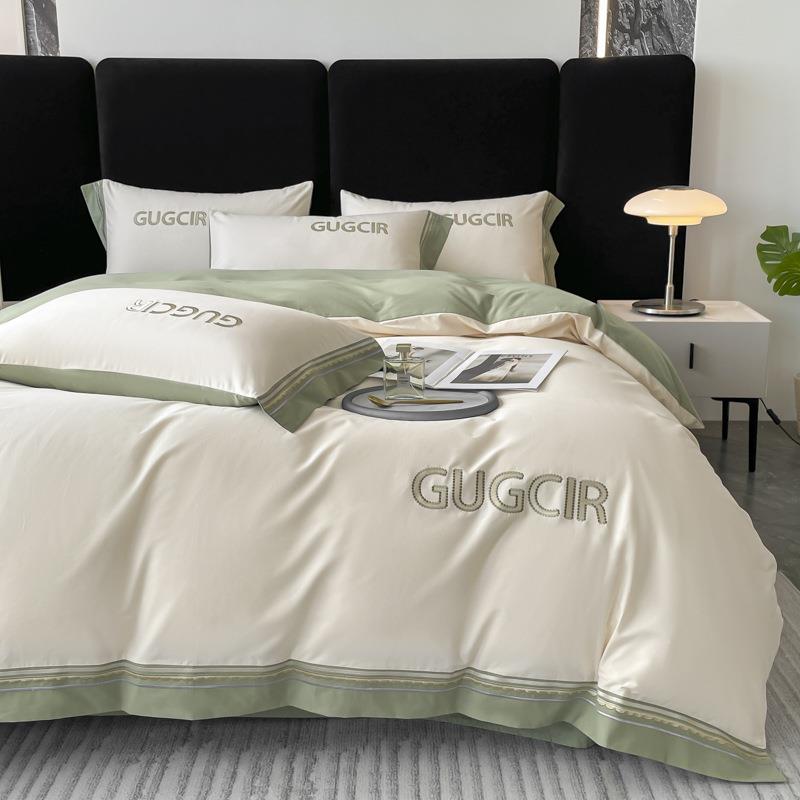 80支纯棉四件套轻奢风全棉被套四季款高档绣花纯色床单被罩床笠