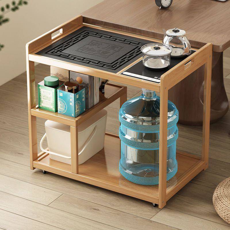 阳台轻奢实木茶桌家用可移动茶车功夫泡茶水壶一体茶几乌金石茶台