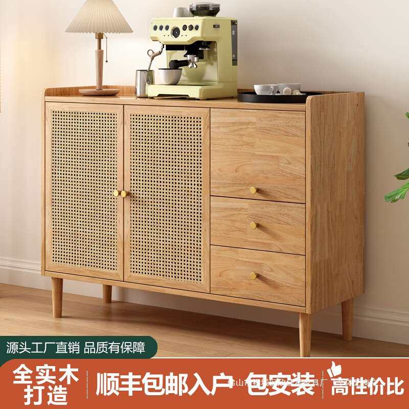全实木橡木餐边柜碗柜储物柜推拉门橱柜茶水柜客厅餐厅收纳柜子