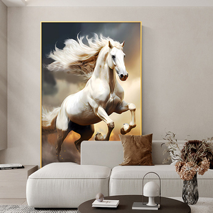 装饰画骏马英姿创意马白马黑马简约现G代客厅高端玄关竖版带框挂